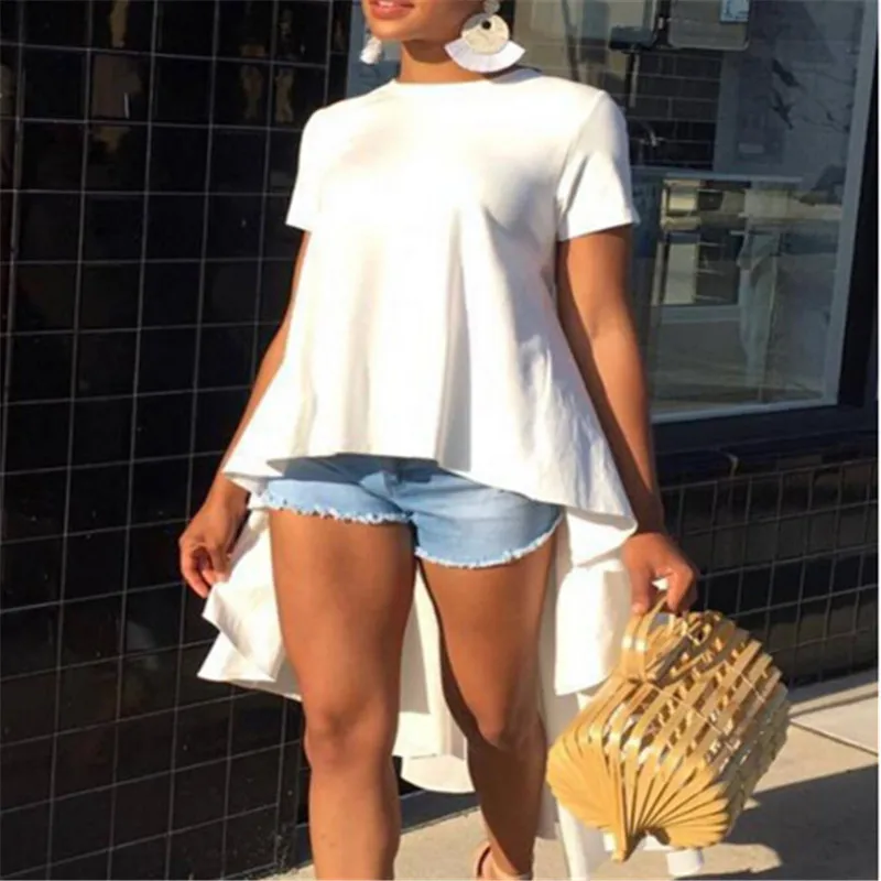 Модная женская однотонная Повседневная свободная туника с коротким рукавом