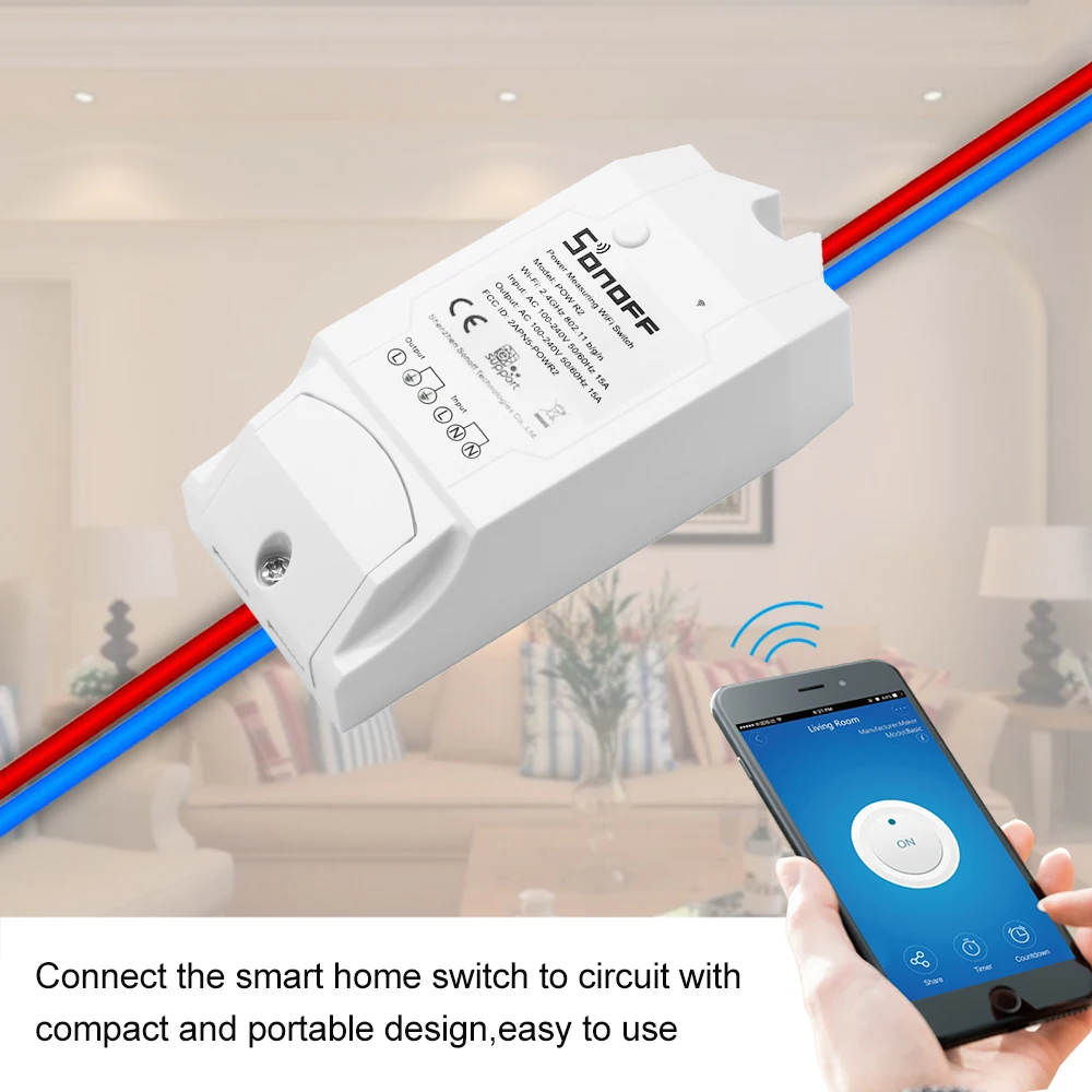 Интеллектуальный выключатель света Sonoff Pow ITEAD переключатель Wi Fi Беспроводной на