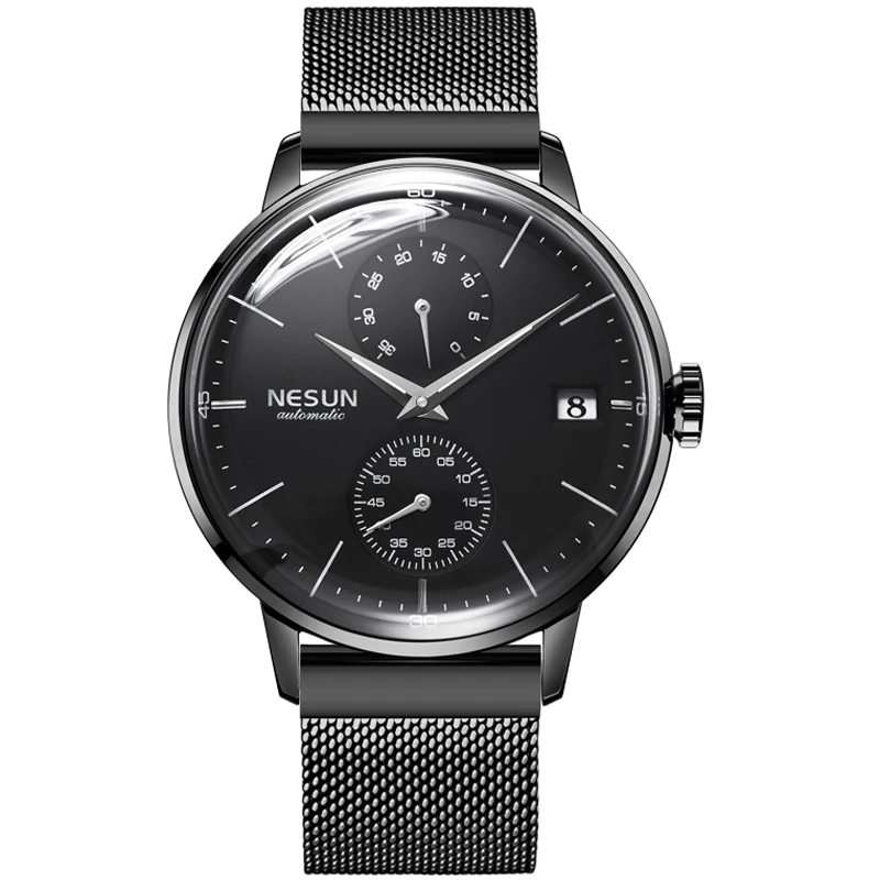 Mesh-AllBlack NESUN Роскошные Брендовые мужские автоматические механические часы мужские модные повседневные наручные часы, натуральная кожа мужские часы Relogio Masculino - Цвет: Mesh-AllBlack
