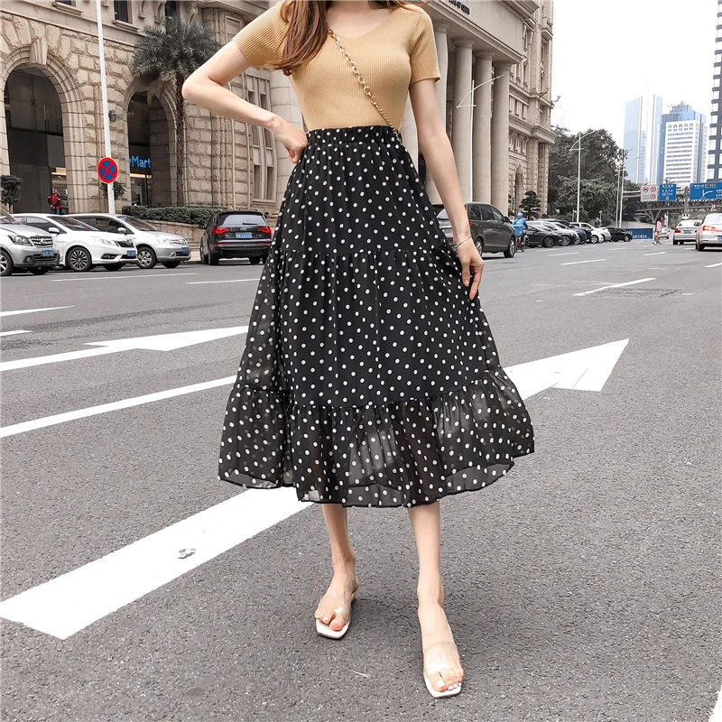 2019 весенне-летние женские шифоновые юбки трапециевидной формы повседневные