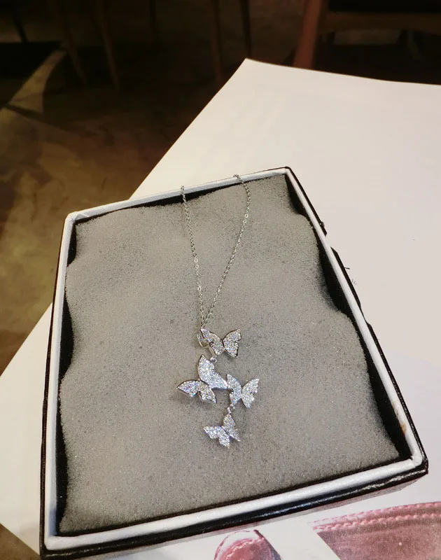 Роскошный S925 штамп несколько циркониевых бабочек ожерелья и подвески для женщин