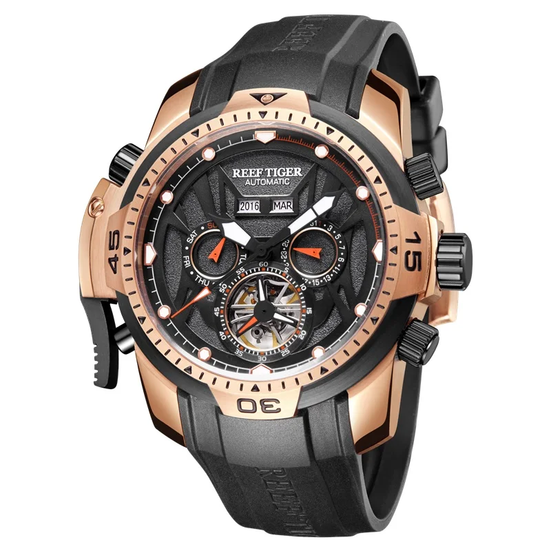 Спортивные мужские часы Reef Tiger/RT, большие часы из розового золота, модель года, водонепроницаемые военные часы, механические наручные часы RGA3532 - Цвет: PBOB-Promotion