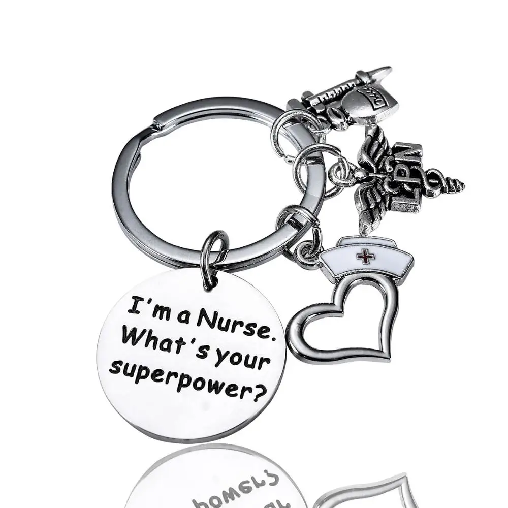 I am a Nurse Шикарный брелок для медсестры из нержавеющей стали, кепка для доктора медсестры, стетоскоп в форме сердца, брелок для медсестры, ювелирные изделия, медицинские подарки для выпускного - Цвет: I am a Nurse