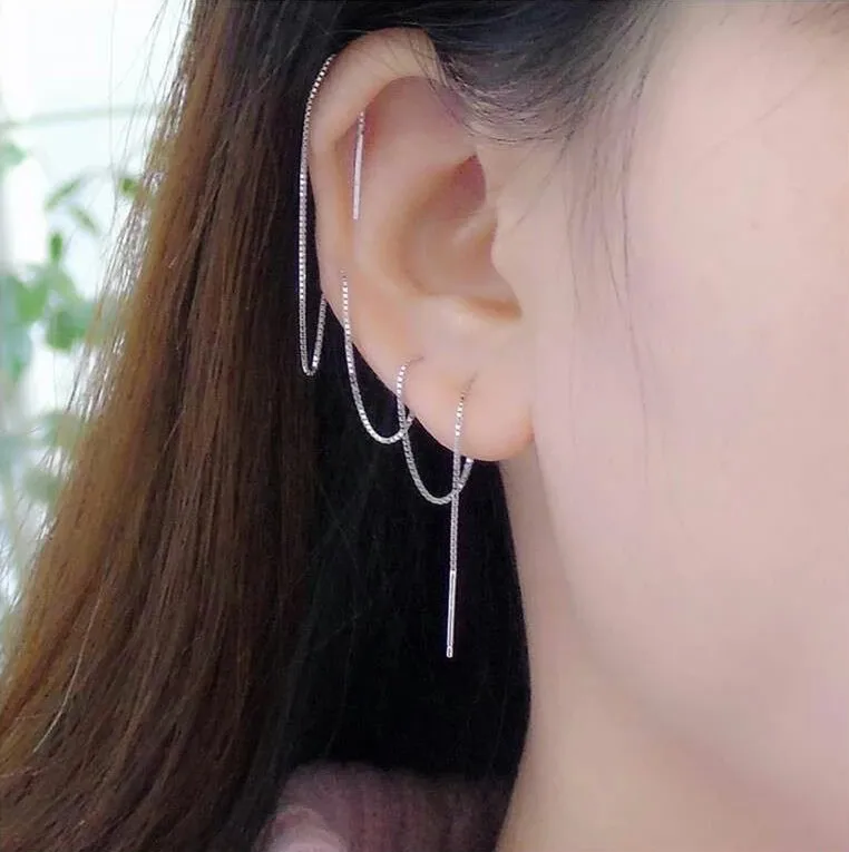 Серьги из стерлингового серебра 925 пробы, модные длинные серьги с кисточками 200 мм, цепочка для ушей, серьги, модные оригинальные женские серебряные ювелирные изделия для ушей