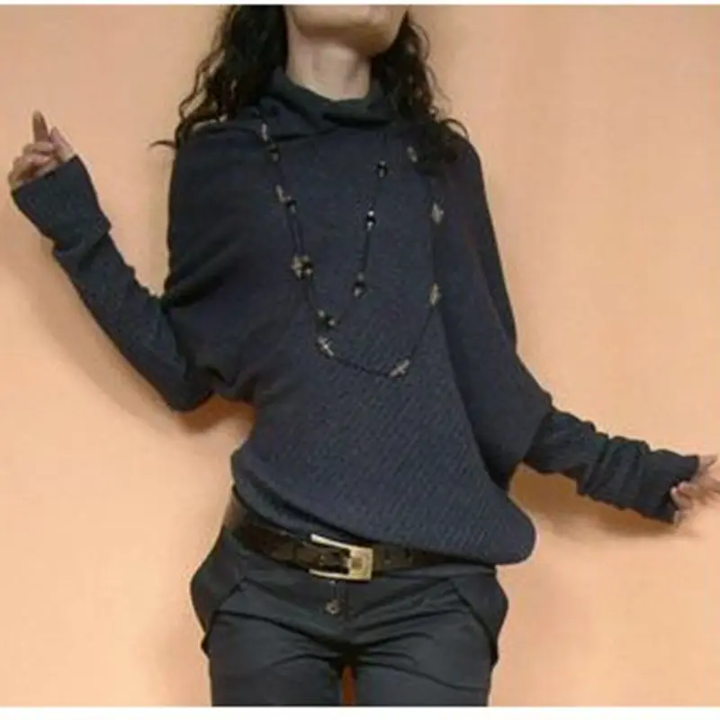 Turtleneck Pullovers Knitwear Women 2019 Autumn Winter Korean Loose Solid Female Sweater Bat Shirt Pile Collar Knitted Top f174 | Женская
