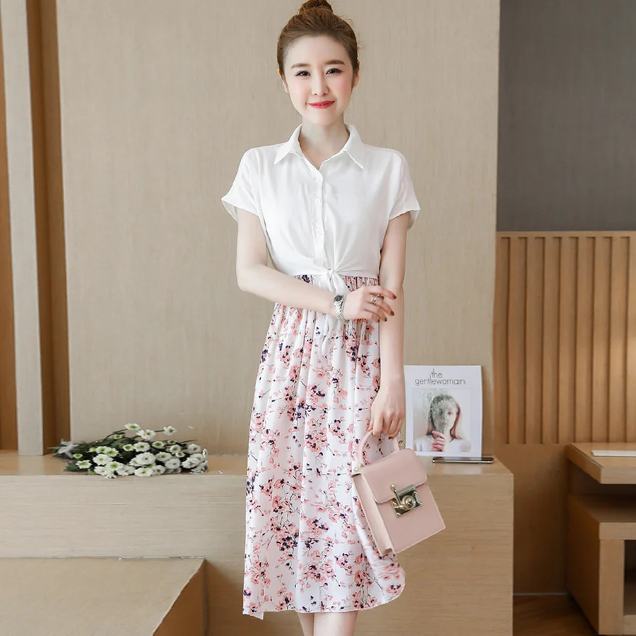 2019 в Корейском стиле Винтаж Boho рубашка-сарафан летнее платье плюс Размеры принт