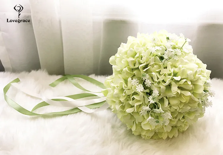 Green Lovegrace Свадебный букет белая Гортензия свадебные букеты невесты фиолетовые цветы Искусственные Свадебные украшения для дома цветы - Цвет: Green
