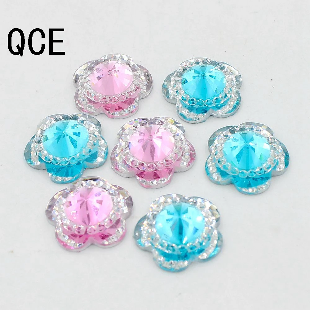 Цветные розовые/синие 14 мм 50 шт. плоские цветы сливы круглые каменные бусины из