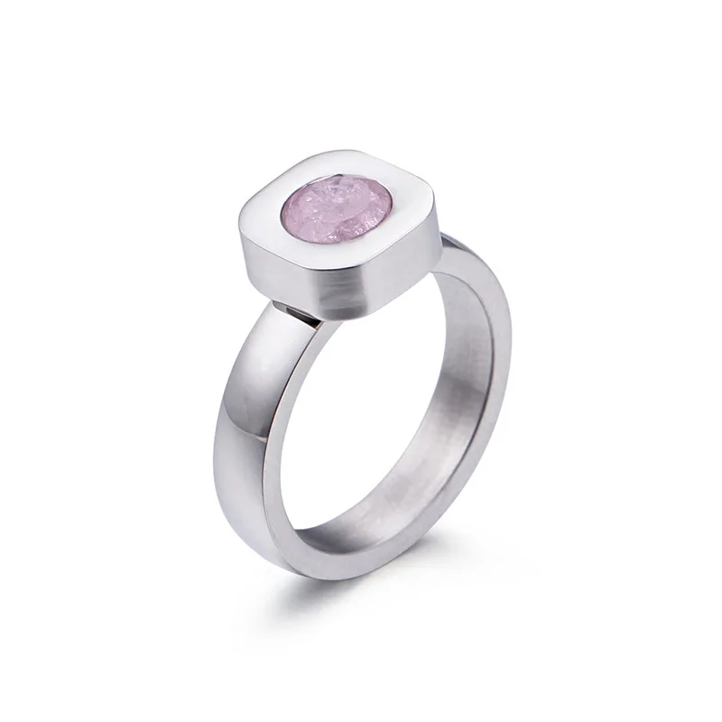 Pink (Silver) Новые цветные кольца с камнем для женщин, размер 6-9, нержавеющая сталь, золото/серебро, кольца на палец для девушек, обручальные кольца, подарок - Цвет основного камня: Pink (Silver)