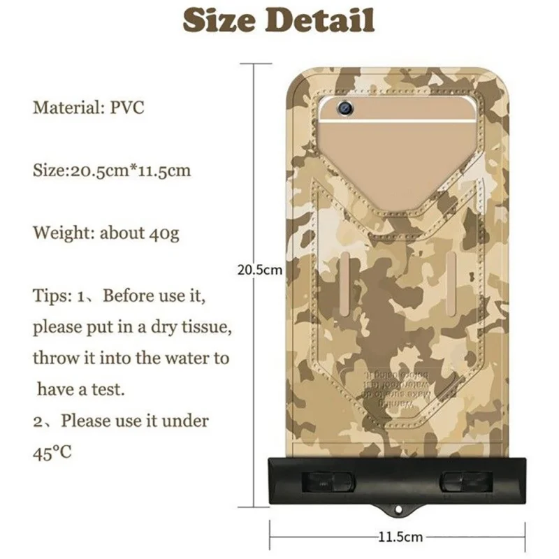 Защитный чехол для плавания на мобильный телефон легкий в давлении камуфляжный