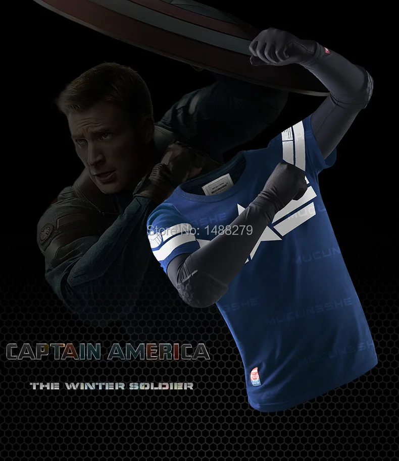 Мужская хлопковая футболка с принтом Капитан Америка Повседневная серебряным на