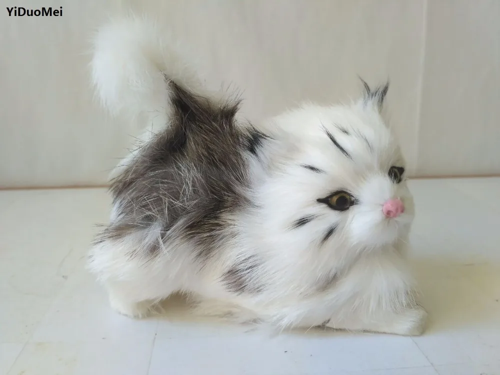 

Имитация кошки 12x11 см модель, пластик и мех звуки miaow Серый и Белый Кот ручной работы, украшение дома, подарок p0889