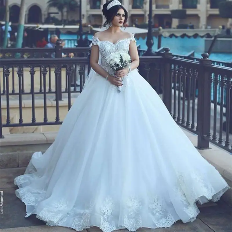 Платье de novias 2017 Саудовская Арабский Бальное платье Свадебное с бусы С Плеча