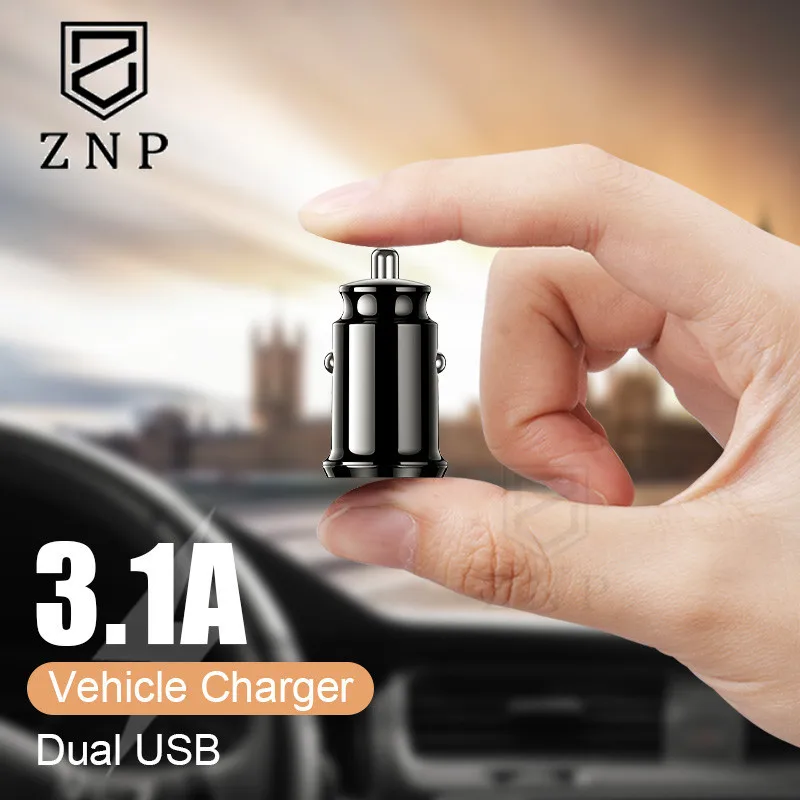ZNP мини USB Автомобильное зарядное устройство для мобильного телефона планшета gps 3.1A быстрое зарядное устройство автомобильное зарядное устройство двойной USB автомобильный адаптер зарядного устройства для телефона в автомобиле