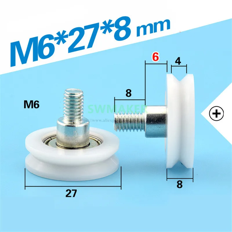 M6 * 27*8 мм 6*27*8 V Рифленое колесо винт M6/винт/резьба 626ZZ Пластиковый Ролик
