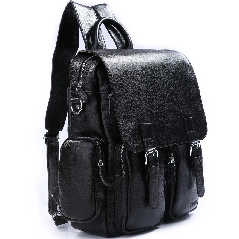 TIDING рюкзак на молнии для школы Студенческая сумка черный цвет мужской кожаный