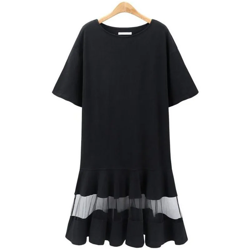 BPFAE 2018 Summer Women Plus Size Dress 3XL 4XL XXXL XXXXL Shift Loose Black White Mesh Short Sleeve T Shirt Vestido | Женская одежда