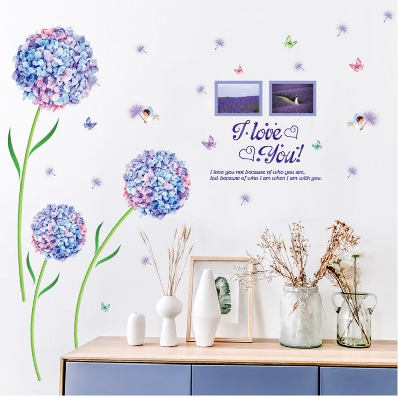 Hydrangea Photo Wall Sticker For Sofa Background Bedroom Pvc Home Decal Decorative Poster Mural Art Window Diy Study Room | Дом и сад