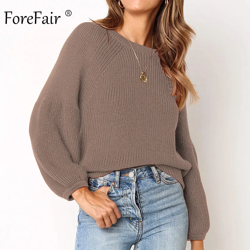Forefair, вязаный свитер с круглым вырезом, женские зимние топы, осень, размера плюс, корейский стиль, хлопок, однотонный, трикотаж, повседневный джемпер для женщин