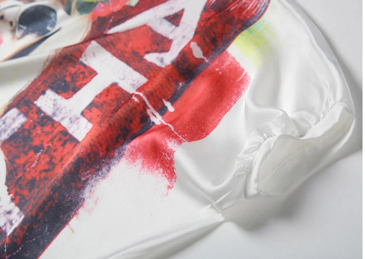 2017 лето Шифон Короткие О-Образным Вырезом Свободные нерегулярные Цифровой