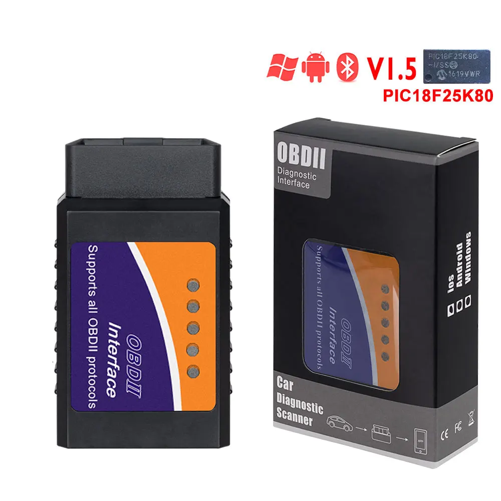 10 шт./лот ELM327 V1.5 Bluetooth/Wi-Fi чип PIC18F25K80 OBD2 сканер ELM 327 V1.5 OBDII автоматический диагностический инструмент для автомобиля 12 В