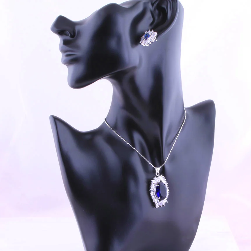 

Love Monologue Gorgeous Blue Crystal & Cubic Zirconia Silver Color Pendant Necklace/Earrings 3 Pcs Jewelry Sets For Womens H0018