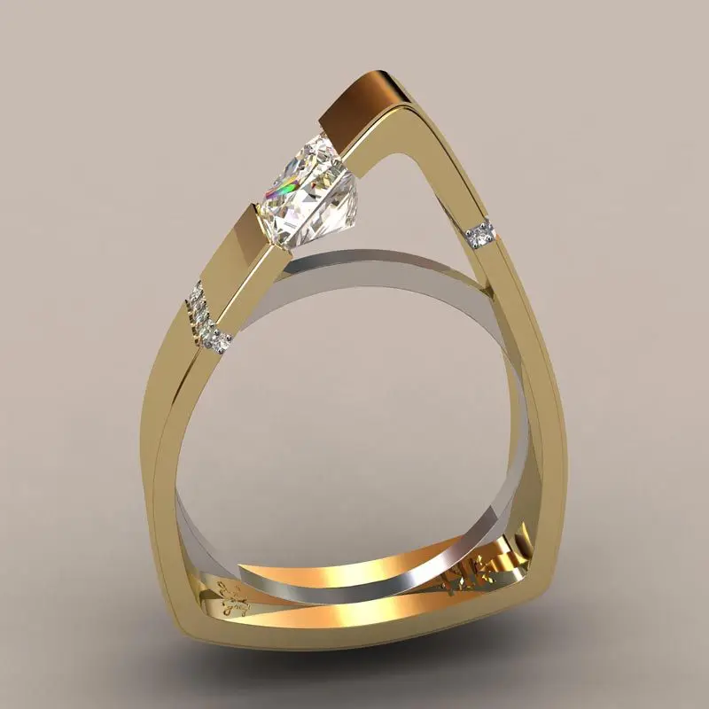 

FDLK Unique Style Small Crystal Ring Luxury Fashion Yellow Gold Color Jewelry Promise Engagement Rings For And Women