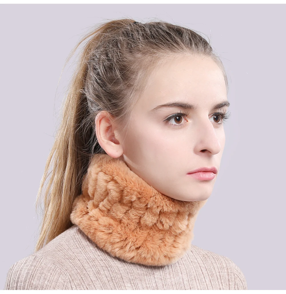 Women Real Fur Handmade Stretch Fur Scarf Knit Genuine Rex Rabbit Fur Headbands Girls Natural Fur Ring Cowl Snood Scarves Winter