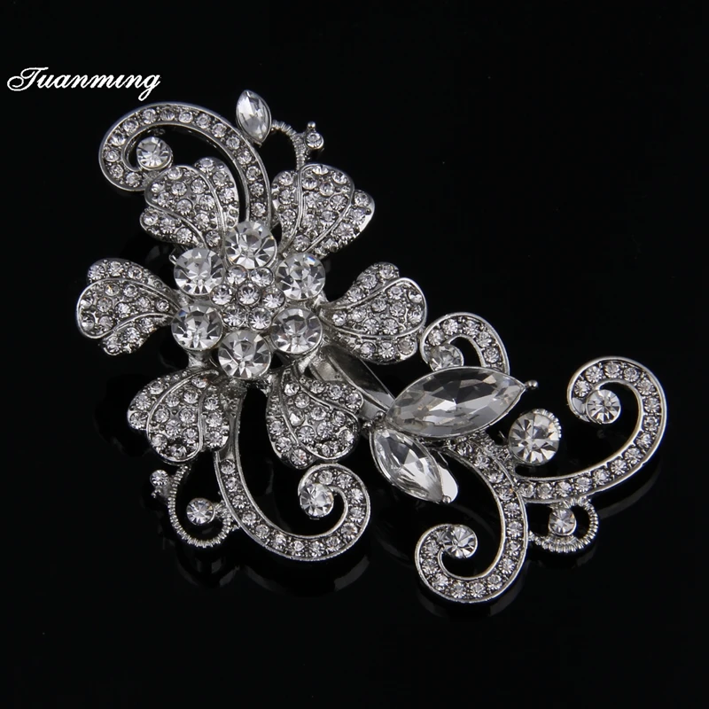 Модные хрустальные серебряные свадебные аксессуары для волос цветок лист горный