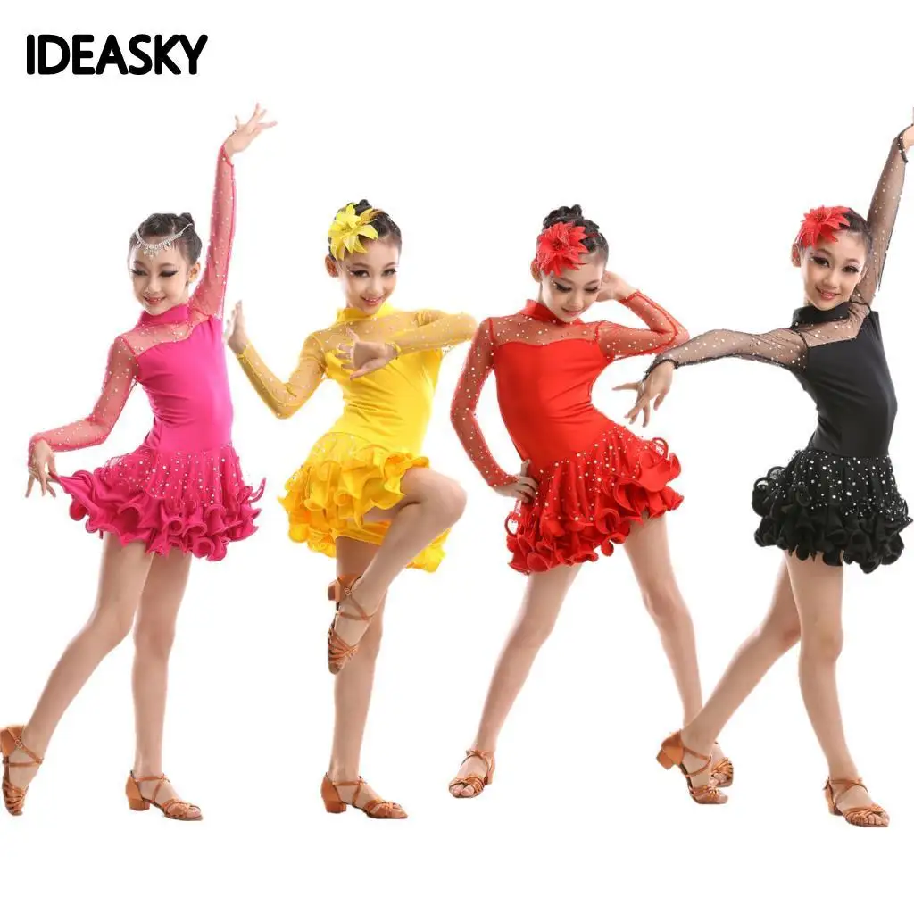 Новинка 2015 года Пикантная одежда для латинских танцев Кружевные Детские бальные