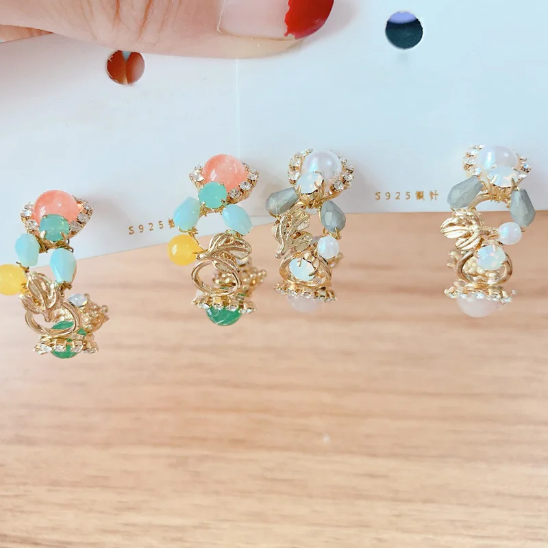 MENGJIQIAO корейские новые элегантные красочные Кристальные серьги-кольца для женщин Простые винтажные с-образные Подвески Ювелирные изделия Подарки