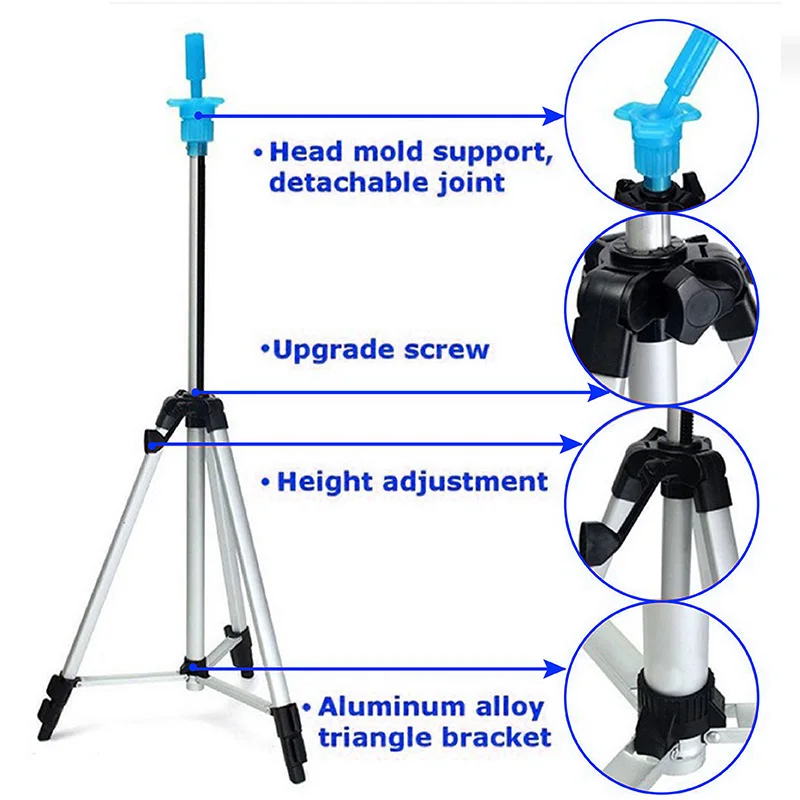 Регулируемый штатив-манекен для париков алюминиевый складной держатель - Фото №1