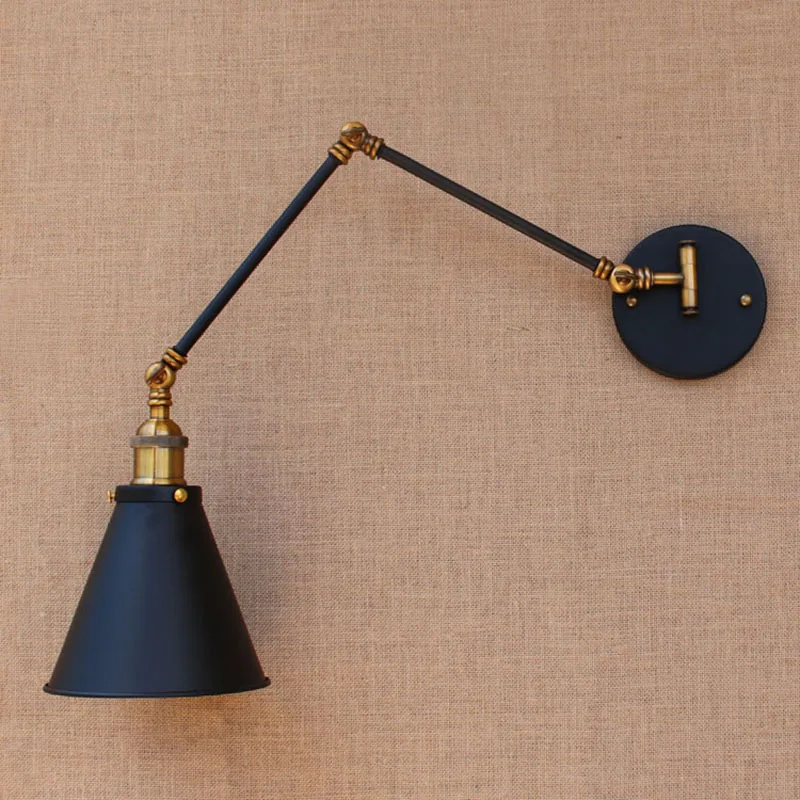 Винтажный настенный светильник e27 в стиле ретро регулируемое бра черного цвета с