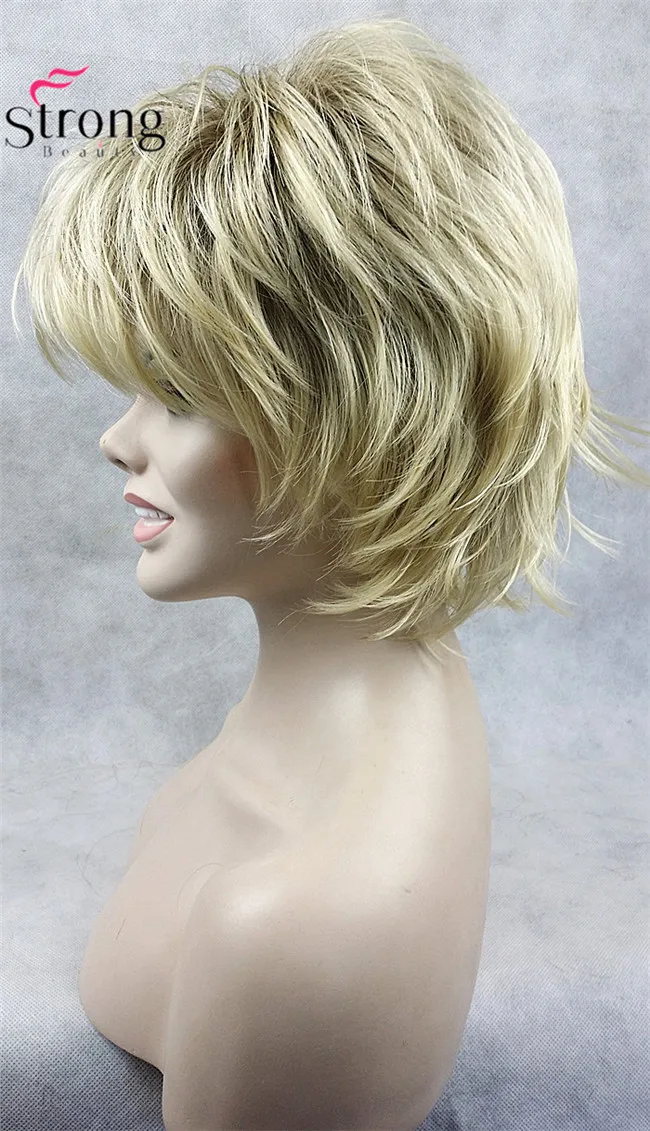 StrongBeauty короткий светло-коричневый подчеркивает Feathery Shaggy полный синтетический парик выбор цвета