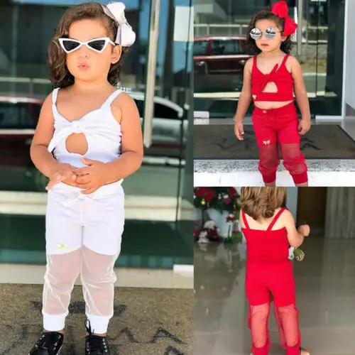 Модная детская одежда для маленьких девочек жилет без рукавов топ длинные штаны