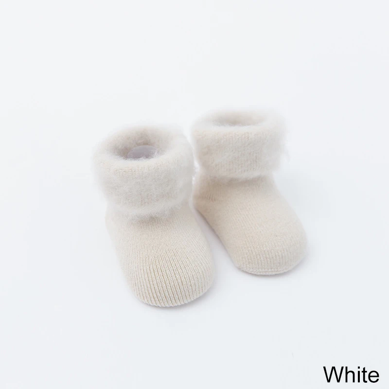 White REAKIDS/зимние толстые детские махровые носки теплые хлопковые милые носки для новорожденных мальчиков и девочек Нескользящие носки-Тапочки аксессуары для малышей - Цвет: White
