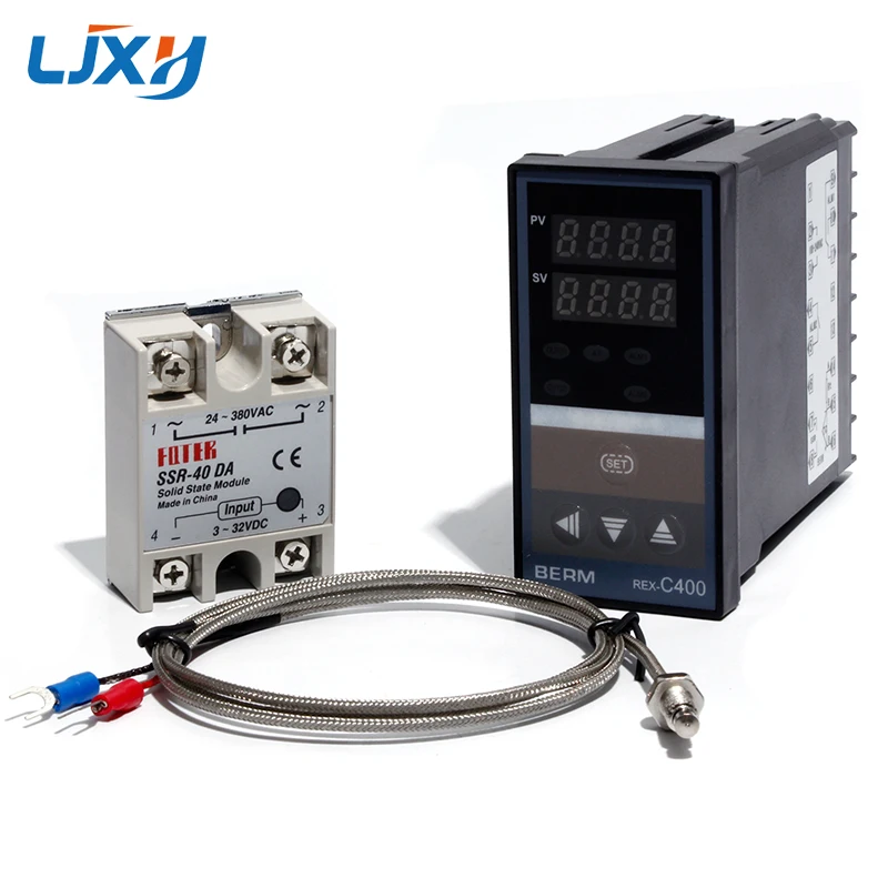 LJXH двойной цифровой PID контроллер температуры набор REX-C400+ 25DA/40DA/75DA твердотельные реле+ 1 м M6 резьба K термопары