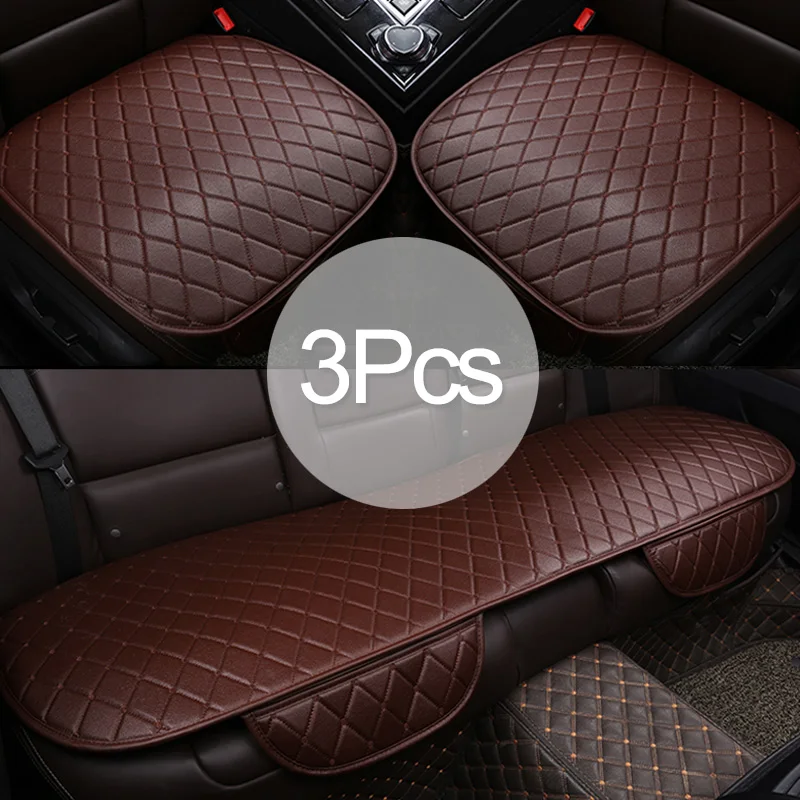 3Pcs Brown Автомобильные аксессуары, полиуретановые чехлы для автомобильных сидений, набор универсальных чехлов для автомобильных сидений из искусственной кожи, автомобильные чехлы для стульев, Защитные подушки для передних и задних сидений - Название цвета: 3Pcs Brown