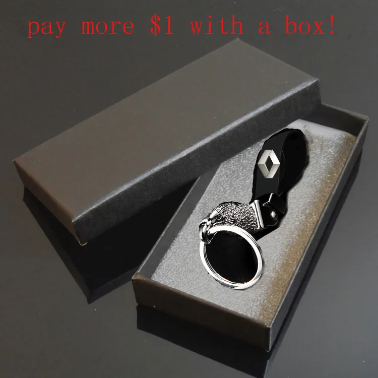 Black with box Автомобильный брелок для ключей в виде головы орла, автомобильный брелок для ключей, мужской ремень, автомобильные брелки для Renault, модные автомобильные аксессуары - Название цвета: Black with box