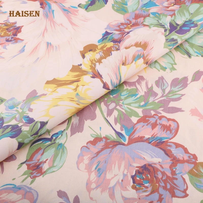 Хлопчатобумажная ткань Haisen с принтом розовые цветы 100*160 см текстиль для одежды