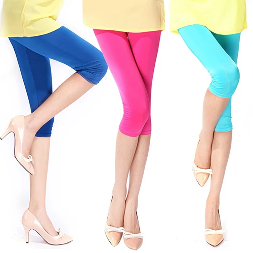 Women's Candy Color Stretchy Cropped Leggings Ultra Thin Shorts Pants | Женская одежда