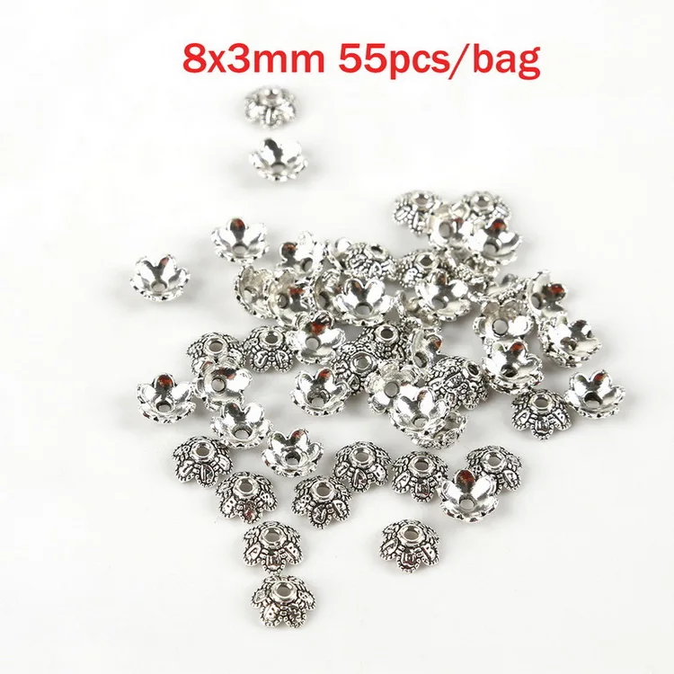 8x3mm 55pcs 35 разные стили тибетского античного серебряного цвета, концевые колпачки для изготовления ювелирных изделий, рукоделие, аксессуары для рукоделия - Цвет: 8x3mm 55pcs