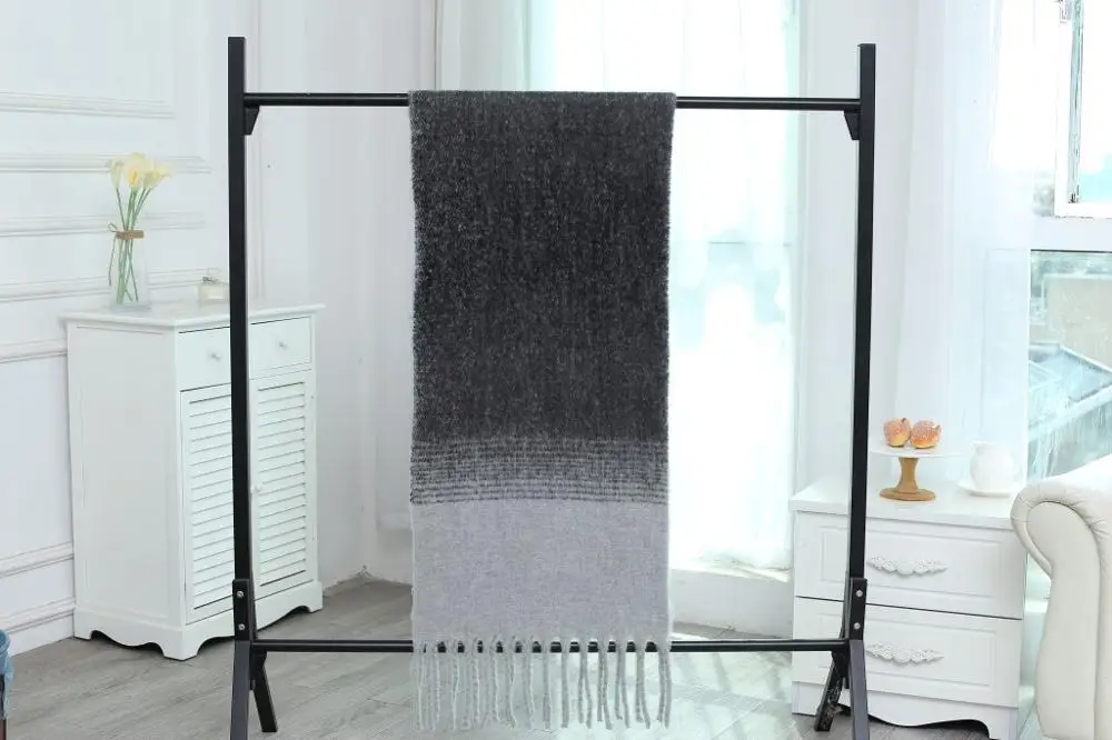 gray stripe scarf Прямая поставка, Женская шаль-шарф, Осень-зима, роскошный бренд, Sjaals, шейный шарф, модный акрил, чистый кофе, верблюжий цвет, шали с кисточками - Цвет: gray stripe scarf
