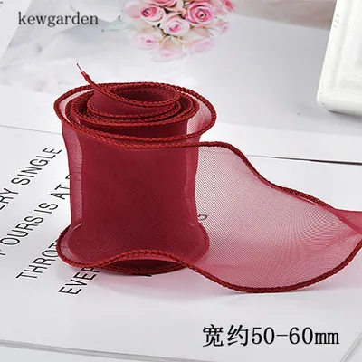 Бургундия Kewgarden DIY аксессуары для бантов атласная лента Волнистый Край Вуаль ленты вручную изготовленная лента упаковка Свадьба около 50-60 мм 5 м - Цвет: Бургундия