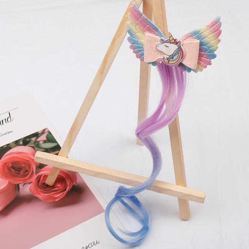 

10 Pcs/lot Hair Accessories Glitter Hair Clips For Girl Rainbow Wings Unicorn Hair Bows Long Wig Hairpins Princess Hair Barrette