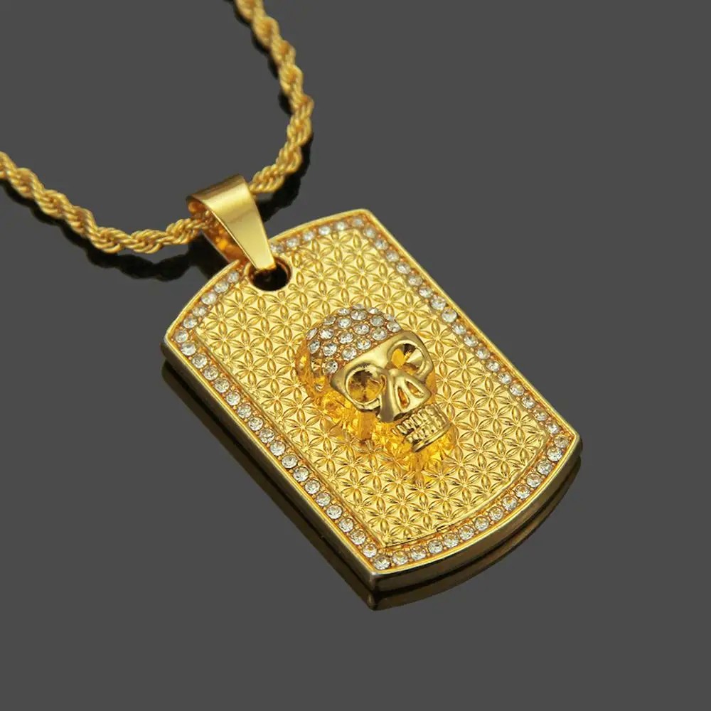 Хип хоп Iced Out череп полый покрытый стразами ожерелье и подвески для мужчин женщин