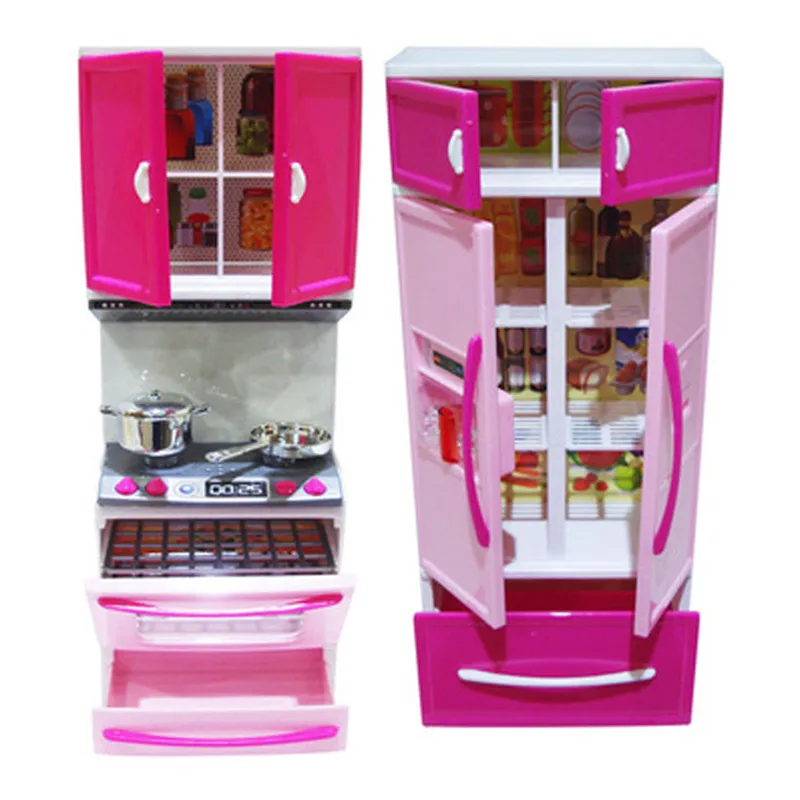 Горячие детские кухонные игрушки светодиодные лампы печь холодильник милый