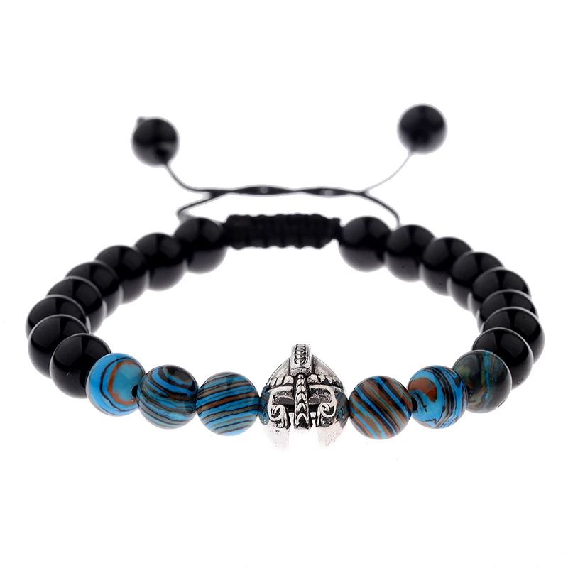OIQUEI Pulseira Masculina 8 мм Оникс Камень Спартанский бусина шлем тканые плетеные браслеты мода энергетическая Йога браслеты для мужчин