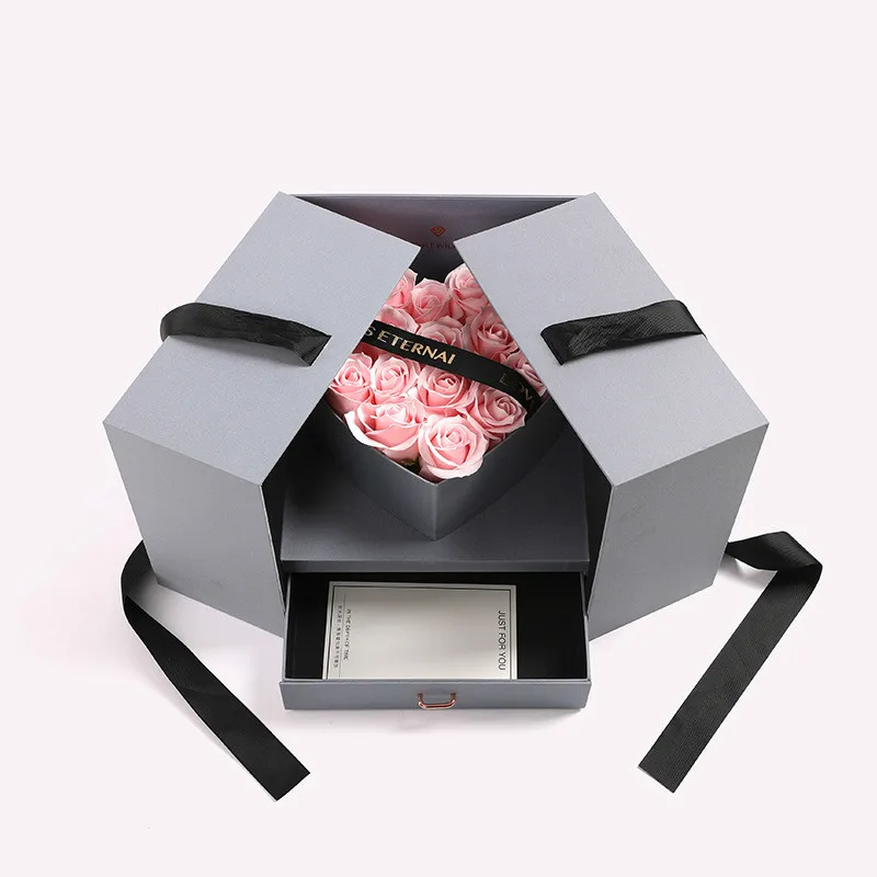 Pink Rose Классическое мыло цветок подарочная коробка оригинальность дверь открытие стиль в форме сердца Цветок День святого Валентина подарки продвинутый серый - Цвет: Pink Rose