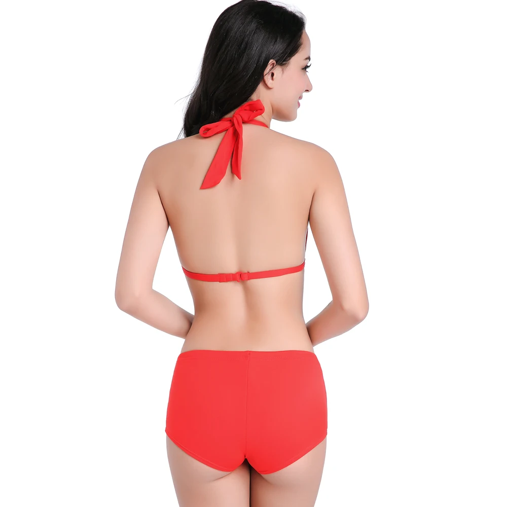 Женский красный купальник с высокой талией танкини из двух предметов